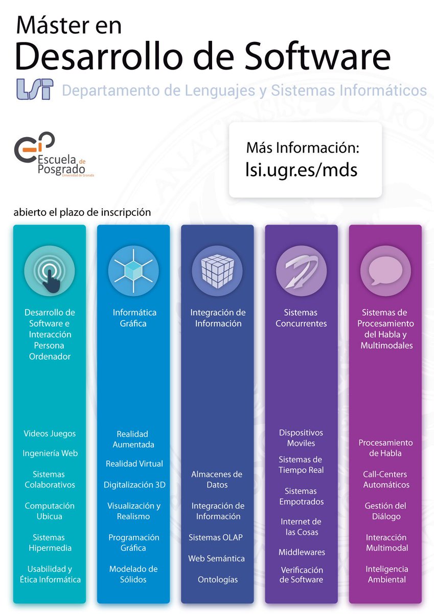 LSI_UGR's tweet photo. ¿Quieres especializarte en Desarollo de Software? Inscríbete al #MDS1617   +info: https://t.co/4hdj1GFotg https://t.co/hwJ1HOx7as