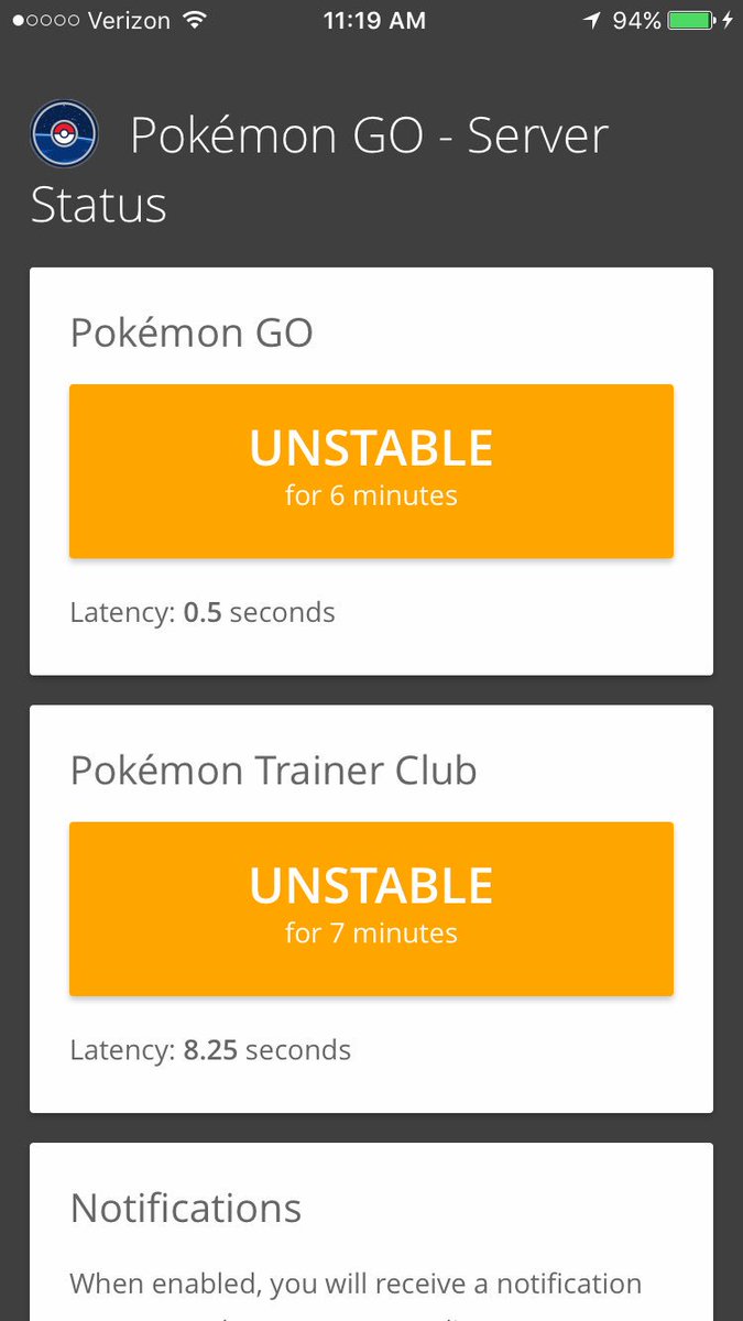 GoPokemonStatus's tweet image. #PokemonGo Server Status: UNSTABLE