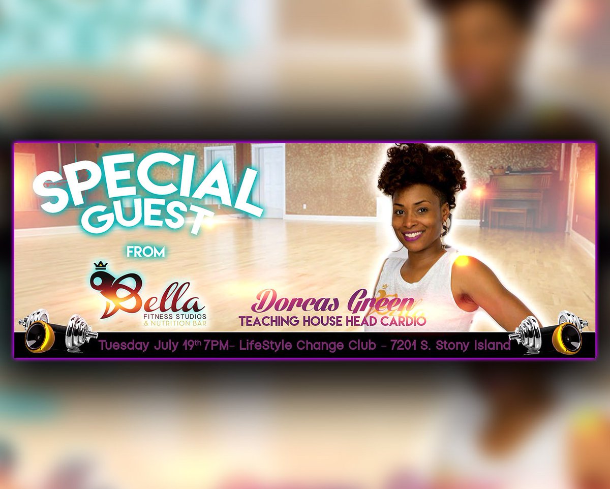 Bellafitstudio's tweet photo. #SpecialGuestAlert Ms. Dorcas Green from @BellaFitStudio will be teaching at #LifeStyleChangeClub on #July19th https://t.co/4gJcLh6juu