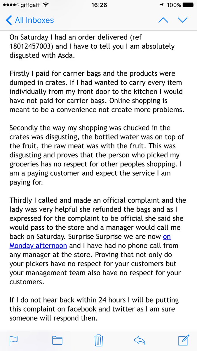 Ybutterfly83's tweet photo. @AsdaServiceTeam @asda your customer service and response is a joke #letsallhavealaugh #disgusted https://t.co/3UI6ToXzkE
