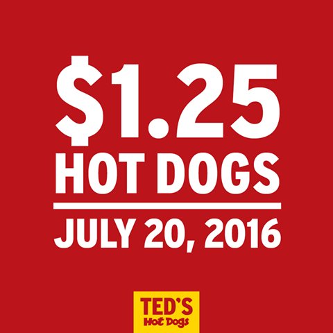 In honor of #NationalHotDogMonth: Get #Sahlens hot dogs at <a href="/TedsHotDogs/">Ted’s Hot Dogs</a> for only $1.25 on 7/20!