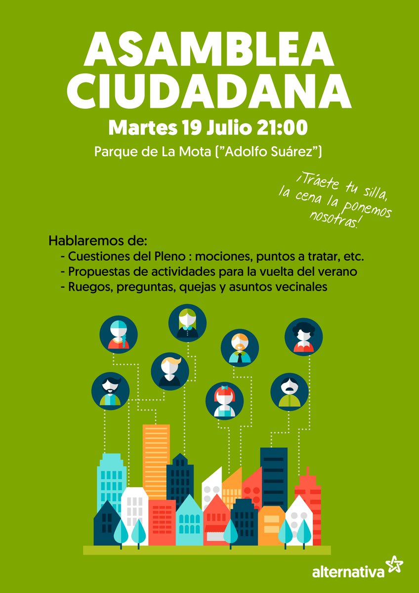 AlternativaSant's tweet photo. Mañana tenemos la última Asamblea antes del descanso veraniego! En el parque de la mota (o Adolfo Suárez) #Santomera https://t.co/NEYT9685cf