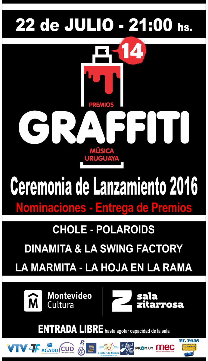 Viernes 22 - 21 hs- Entrada Libre Ceremonia Lanzamiento @PremiosGraffiti  2016 Entrega de 8 Premios 2016 - Nominados, image size:691x1200