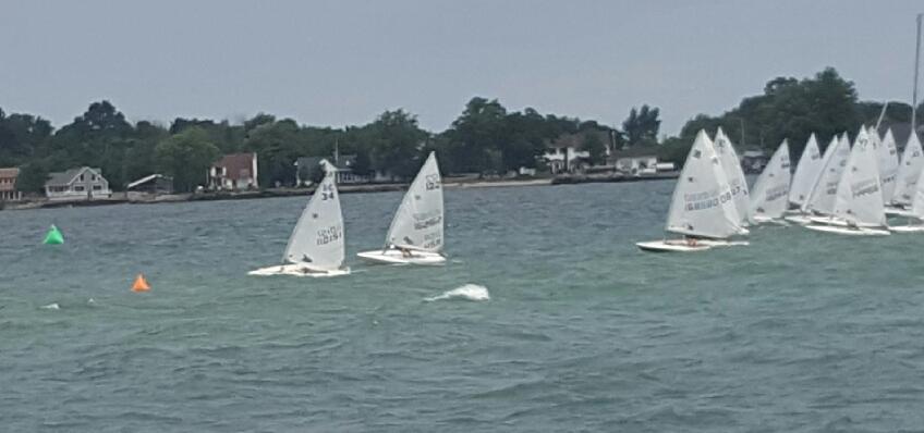 Start of Laser race 4 - Junior Bay Week
That's BLYC's <a href="/Matthew110151/">Matthew Davis</a> Davis in #34 at the pin end. 
<a href="/BLYCjuniors/">BLYC Juniors</a>