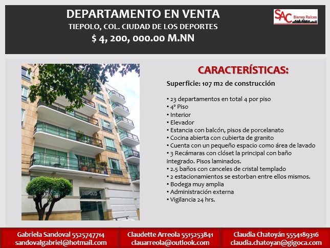 pool_inm's tweet photo. Precioso #departamento en venta, en la colonia Ciudad de los Deportes, 107 m2 de construcción y excelente ubicación https://t.co/rDM1Pdhkjm