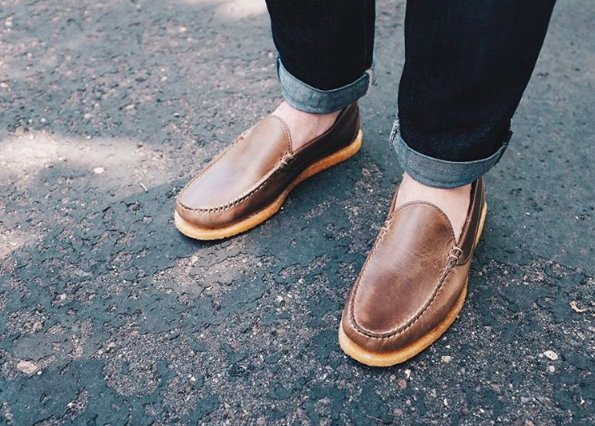 From the front - our Natural Chromexcel Drivers. Comfy, lightweight and ready for the week. #mensfashion #summer