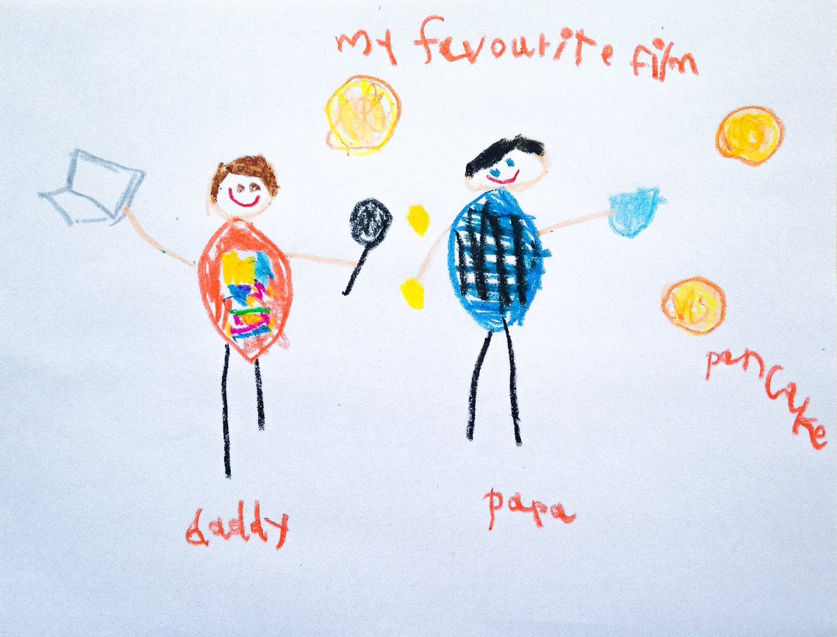 AFuturePhil's tweet image. Our daughter's teacher sent home a folder full of her art! Look at this drawing she made of her 'favourite film' 😄