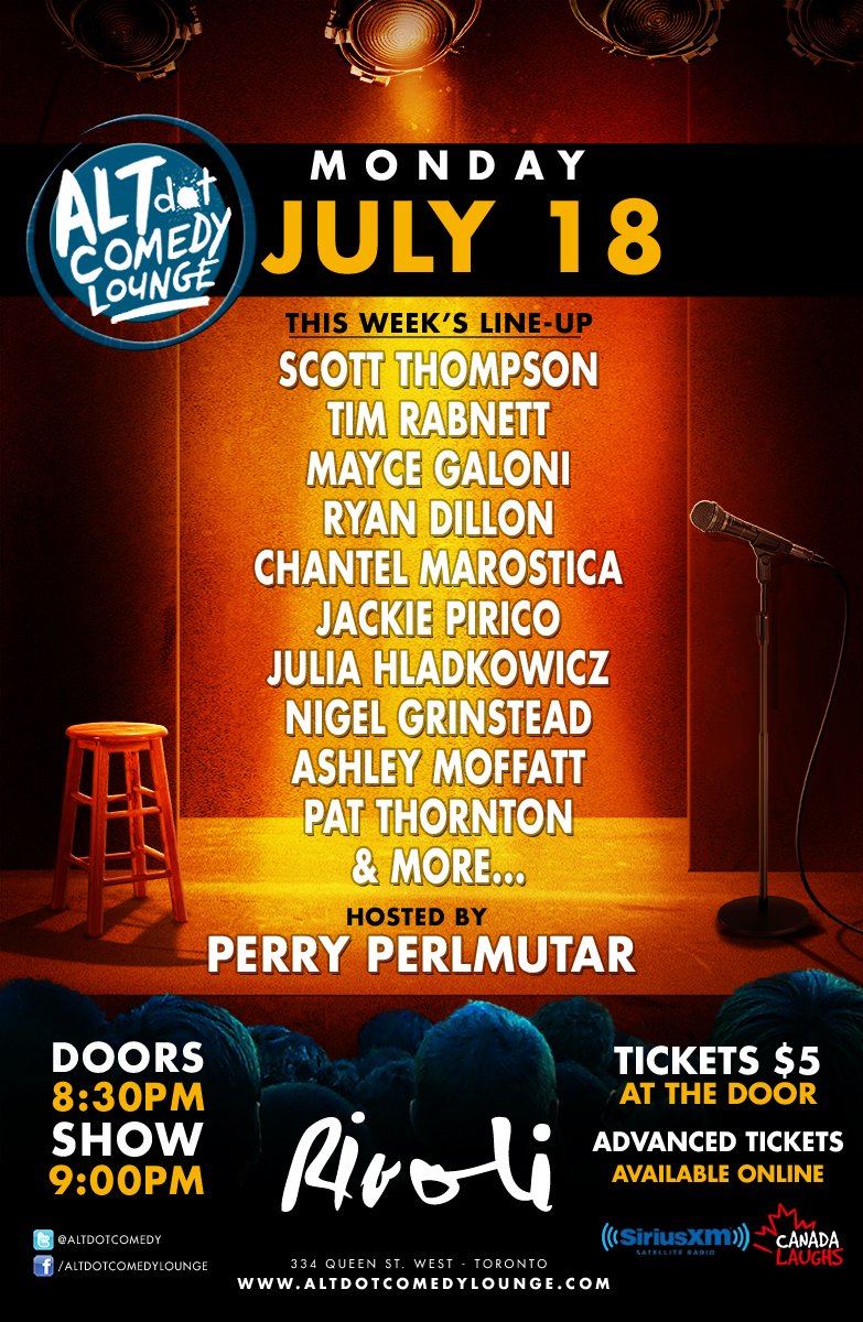 TONIGHT 9PM it's sizzlin' at <a href="/AltdotComedy/">ALTdot COMedy Lounge</a> @Rivoli. Check out our lineup!  $5 at the door.