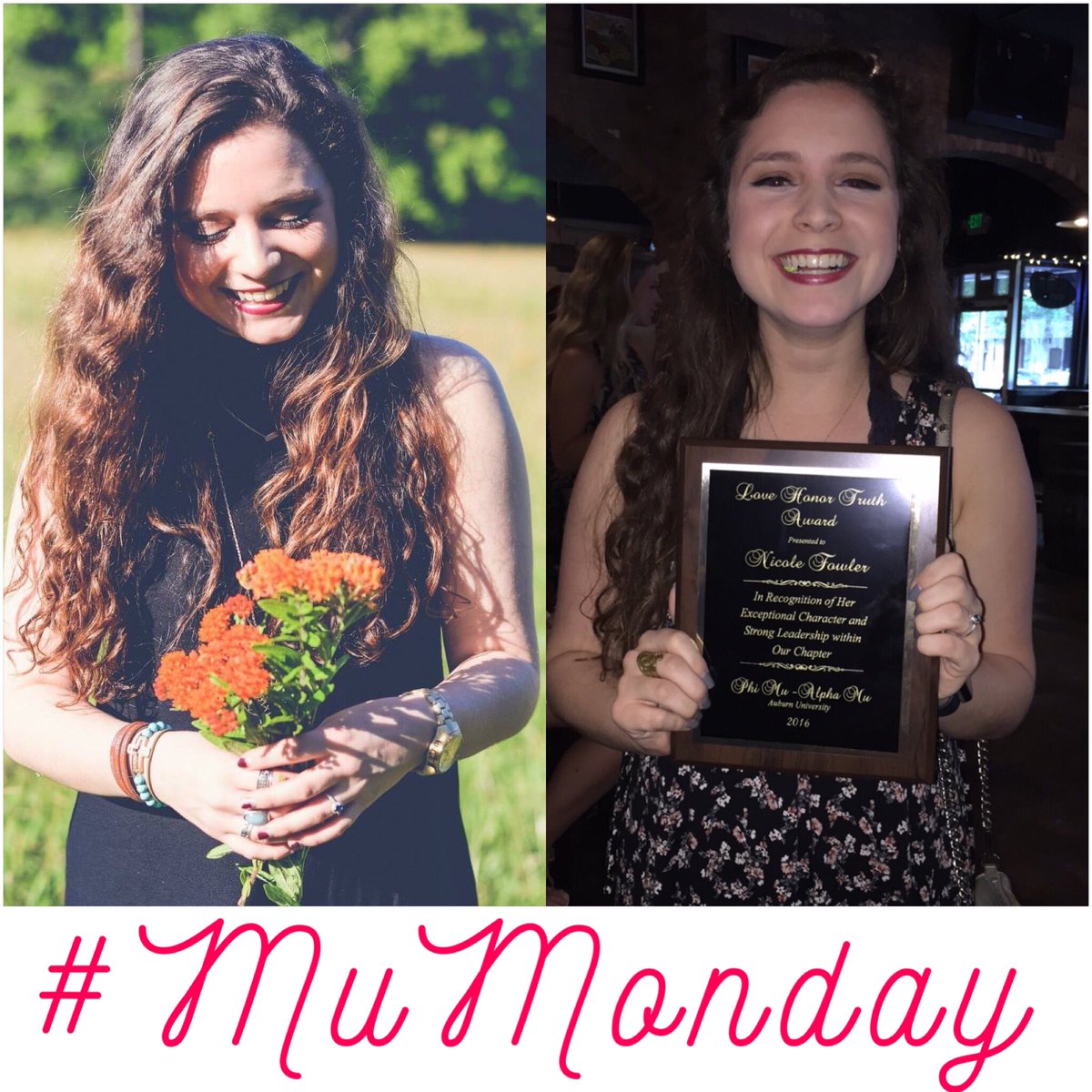 PhiMuAU's tweet photo. #MuMonday goes to our special @nicole_fowler! We are so proud to have her as a member of Phi Mu. We love you Nicole! https://t.co/CRd5QnnfMd
