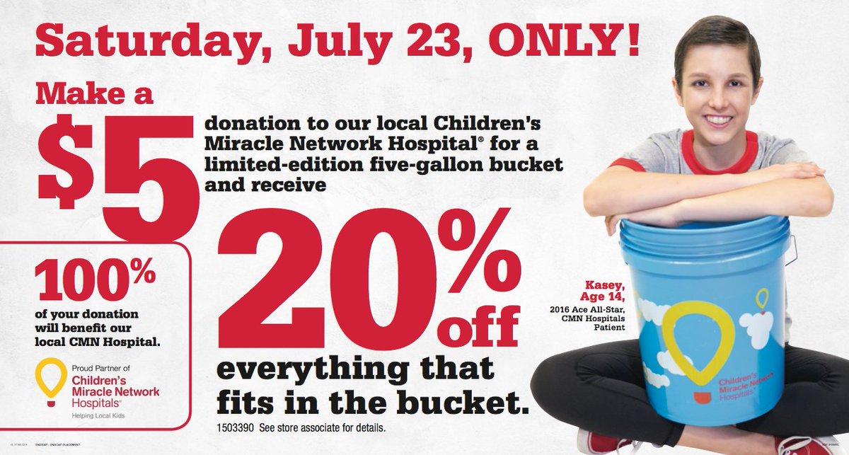 CMN_HQ's tweet photo. T-minus five days until @AceHardware's #MiracleBucket day! What's going in your bucket? https://t.co/h6AQcLUeG3