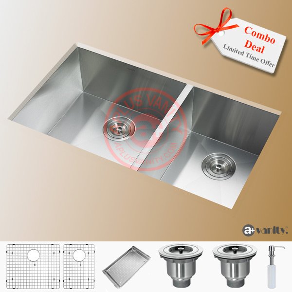 unicplus's tweet photo. 32" Contemporary Style Zero-Radius Stainless Steel Kitchen Double bowl Sink 60/40 split with Free accessories!! https://t.co/Cn7YVea361