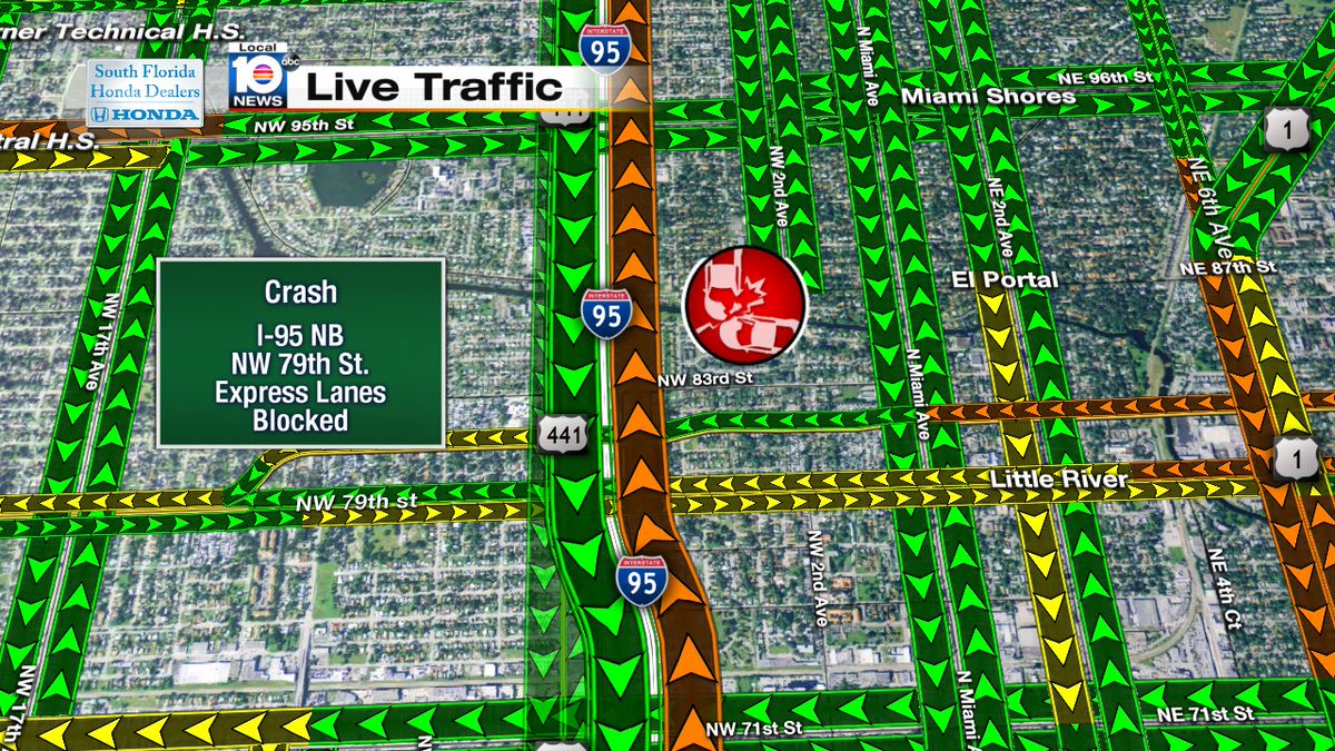 CRASH: I-95 NB & NW 79th St. Accident blocking the express lanes. Expect delays.  #TRAFFIC #MIAMI https://t.co/wBGVBKJpbT