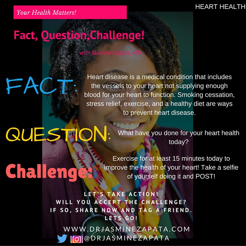 DrJasmineZapata's tweet photo. Heart Health Matters! Join the challenge! #PHS660 https://t.co/mCD0TeT8Lw