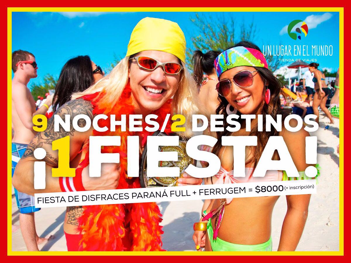 TinchoUnLugar's tweet photo. Fiesta de disfraces en Parana Full + Ferrugem (Traslado y 7 noches Alojamiento) #VACACIONES  #Ferrrugem https://t.co/mv34cZuVFX