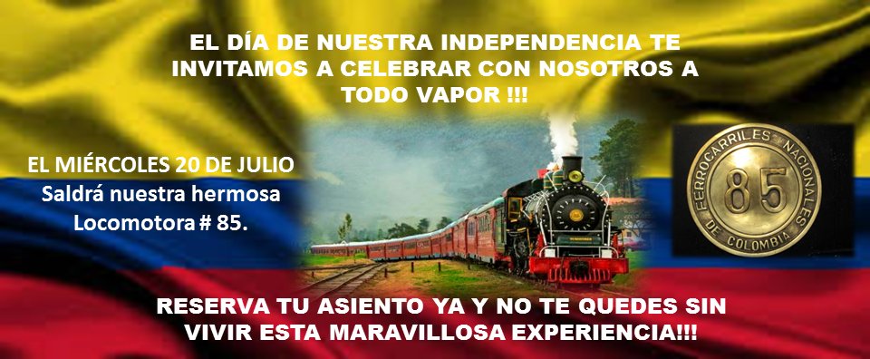 QUE TAL UNA FIESTA EN TREN, ESTE MIÉRCOLES FESTIVO!!!
RESERVA YA!!! TEL 316 1300 turistren.com.co