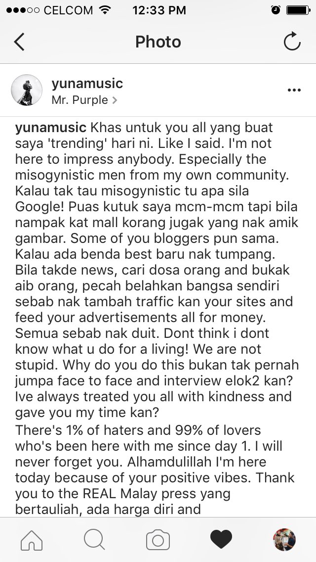 Ha_iril's tweet photo. Kepada blogger, page page sampah. Melayu meleis #donesebenarnya I love YUNA @yunamusic https://t.co/Up57cme0MF
