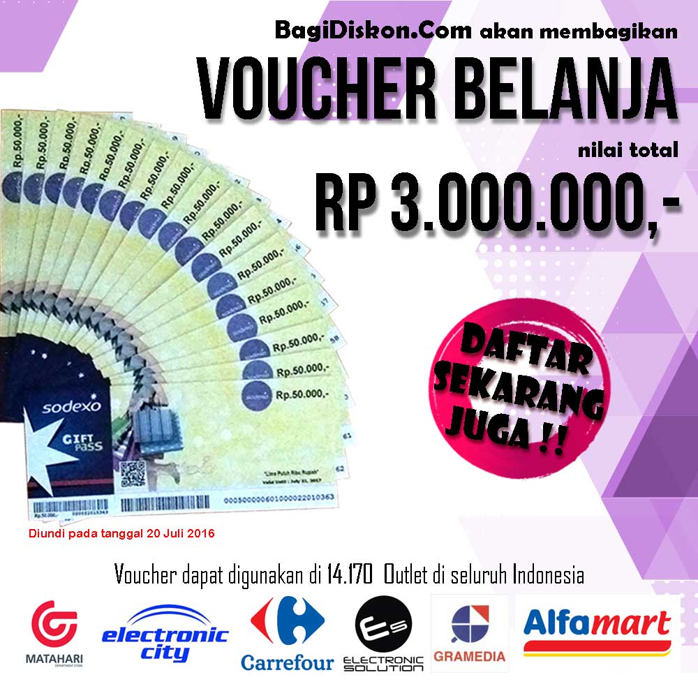 BagiDiskonCom's tweet photo. Menangkan Voucher 3jt dgn daftar di: https://t.co/Y4D4QFL6rN #alfamart #sodexo #voucheralfamart #morningzone https://t.co/MyhFdo1KSt