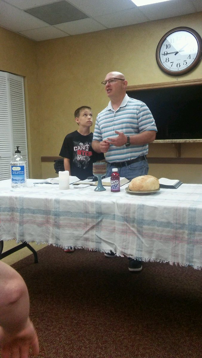 larrybuckland's tweet photo. My son Trey about to help me serve Communion @ #DisabilityActionCenter #Fairmont #worshipbeyondthewalls #LIFEUMC https://t.co/MPzQY6O66g