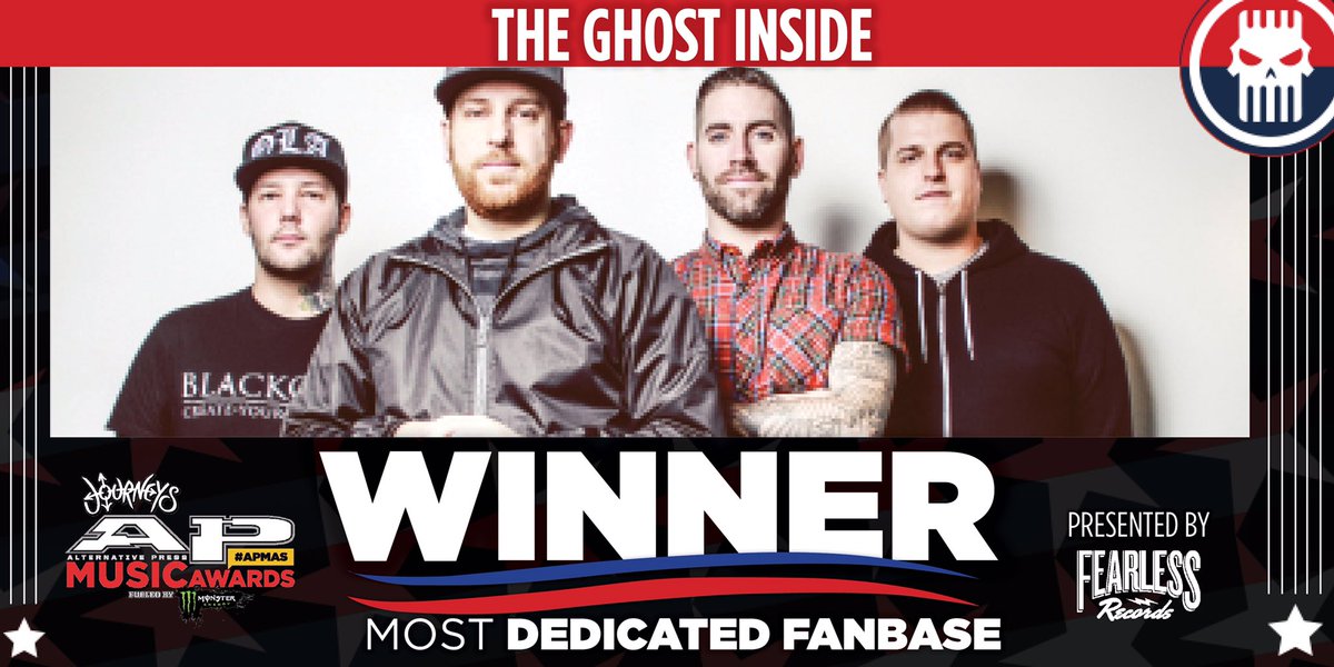AltPress's tweet photo. Your devotion showed! The Skully for Most Dedicated Fans presented by @FearlessRecords... @theghostinside! #APMAS https://t.co/3ra8cJX8ca