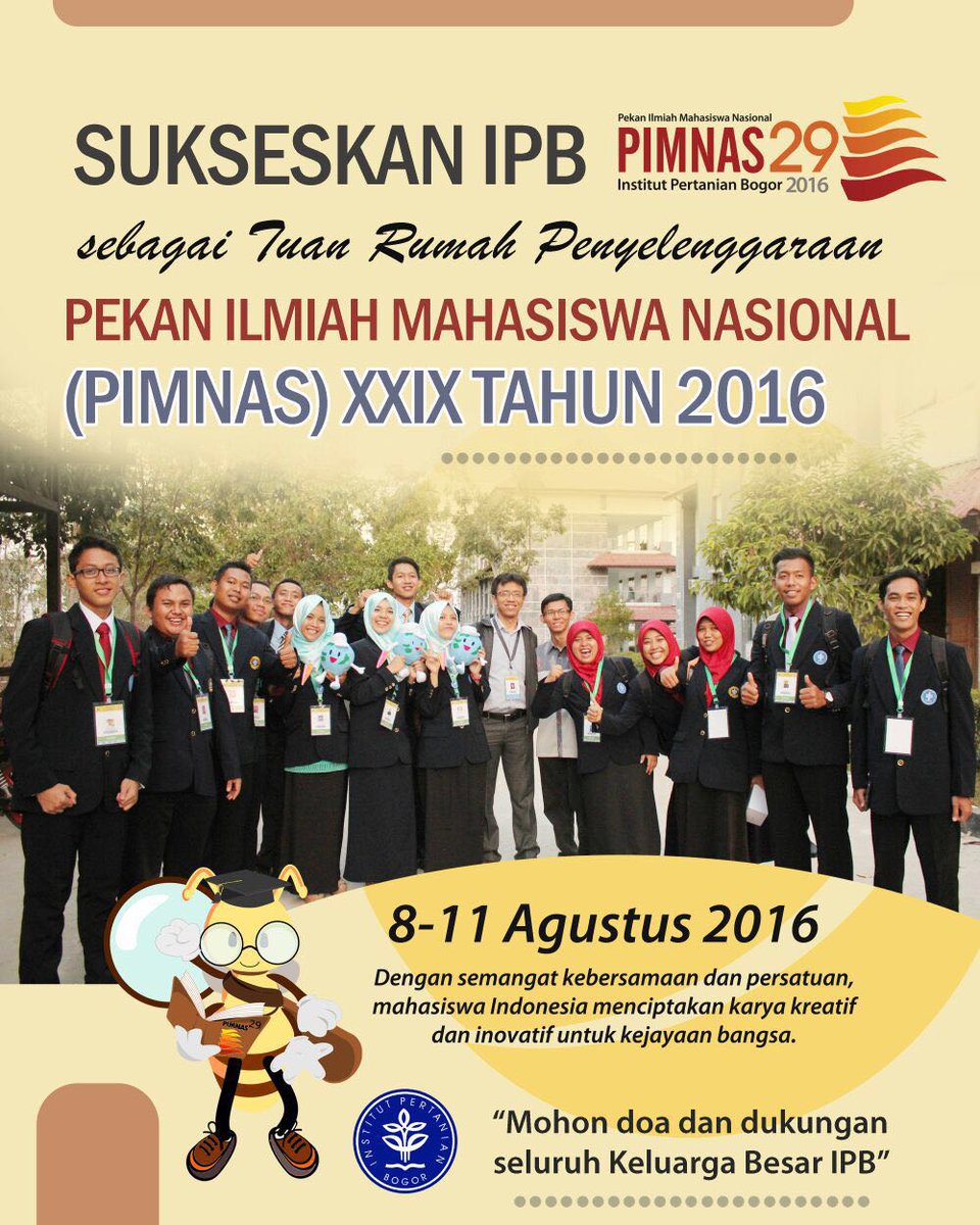 bagianhumasipb's tweet photo. Mohon doa dan dukungan Keluarga Besar IPB dan Warga Bogor untuk kelancaran pelaksanaannya #pimnas29ipb @pimnas29ipb https://t.co/wqxqg2CPkh