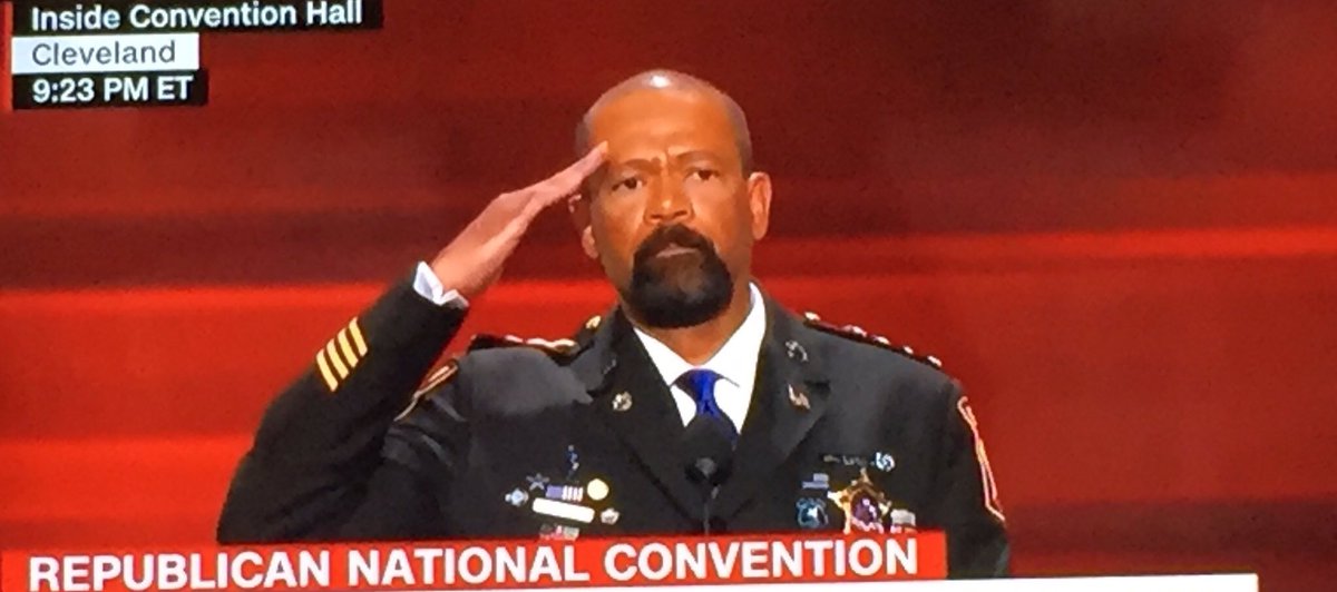 KamVTV's tweet photo. I don't know about you, but I would follow this man ANYWHERE! We salute YOU @SheriffClarke #RNCinCLE #MAGA https://t.co/0FCRhFhm2W