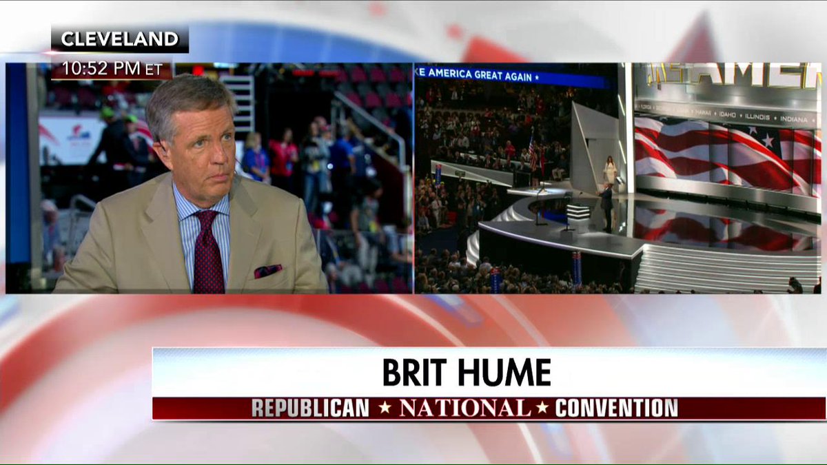 FoxNews's tweet image. .@brithume on @MELANIATRUMP speech: &quot;I thought her performance was striking and exceedingly impressive.&quot; #RNCinCLE