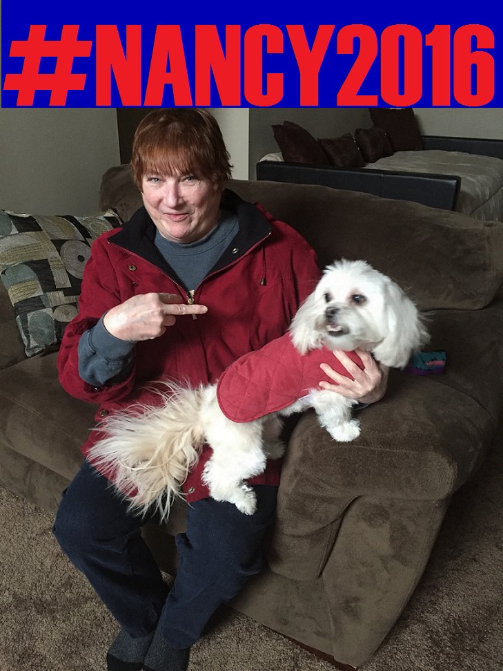 jessica_paige5's tweet photo. I'm so serious about this #Nancy2016
(Her dog can even be her VP) https://t.co/jR4Y7AKyWr