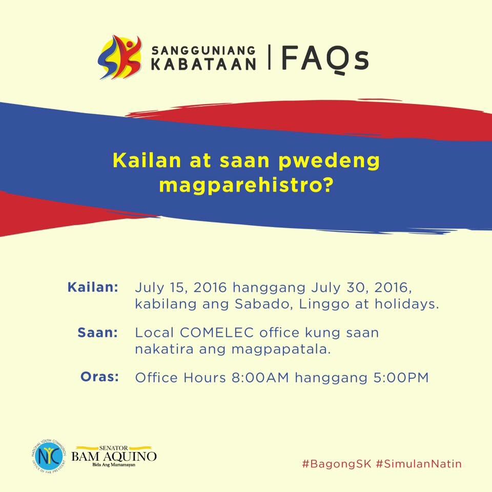 bamaquino's tweet photo. Kailan at saan pwedeng magparehistro para sa #BagongSK? Please retweet. #SimulanNatin [TeamBam] #SangguniangKabataan https://t.co/Aw3oyUzG5O