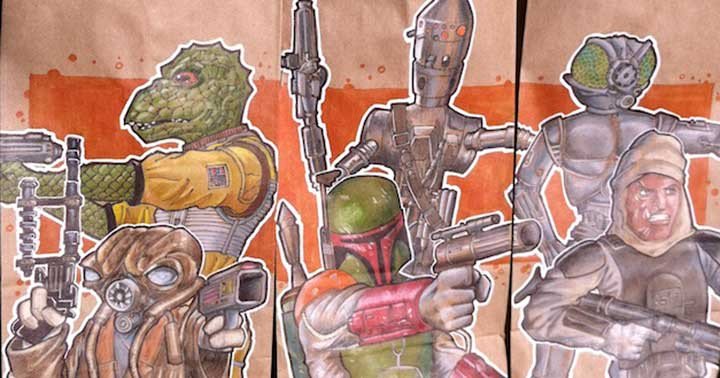 GreatBeyondWeb's tweet photo. Father draws Star Wars Characters on Son's Lunch bags: (10 pics): https://t.co/6lfRCCbmoE #starwars #avengers https://t.co/egaR5dWG5t