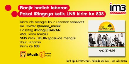 umusicindonesia's tweet photo. Masih banjir hadiah lebaran, pakai iRing @SUNSET_JAKARTA #AndIHope ketik LN8 kirim ke 808! :) https://t.co/Gm3grMwweX