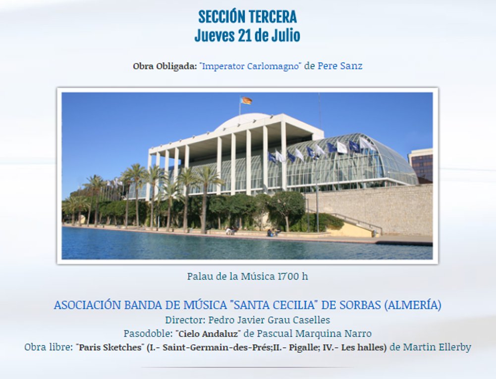 BandaSorbas's tweet photo. Este es el programa con el que abriremos la edición 130 del #CIBMValencia 2016.
#ModoCertamenOn #SoñandoMúsica https://t.co/0pB9TJVTMv