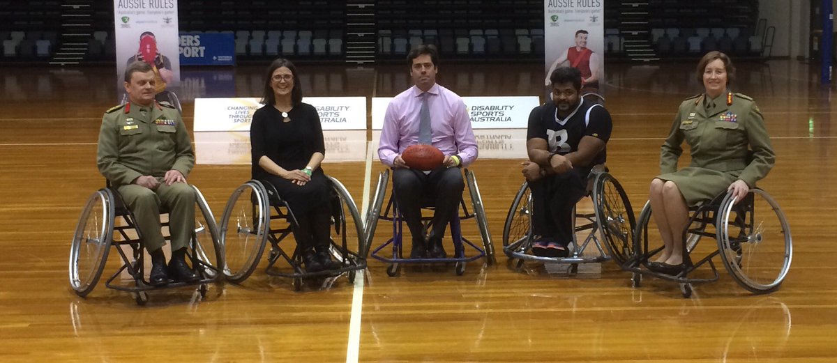 MichelleClyne's tweet photo. Launching Wheelchair Australian Football today. Footy is for everyone! @DisSportsAus #everyonesgame #awesome https://t.co/19q3kFgPJn