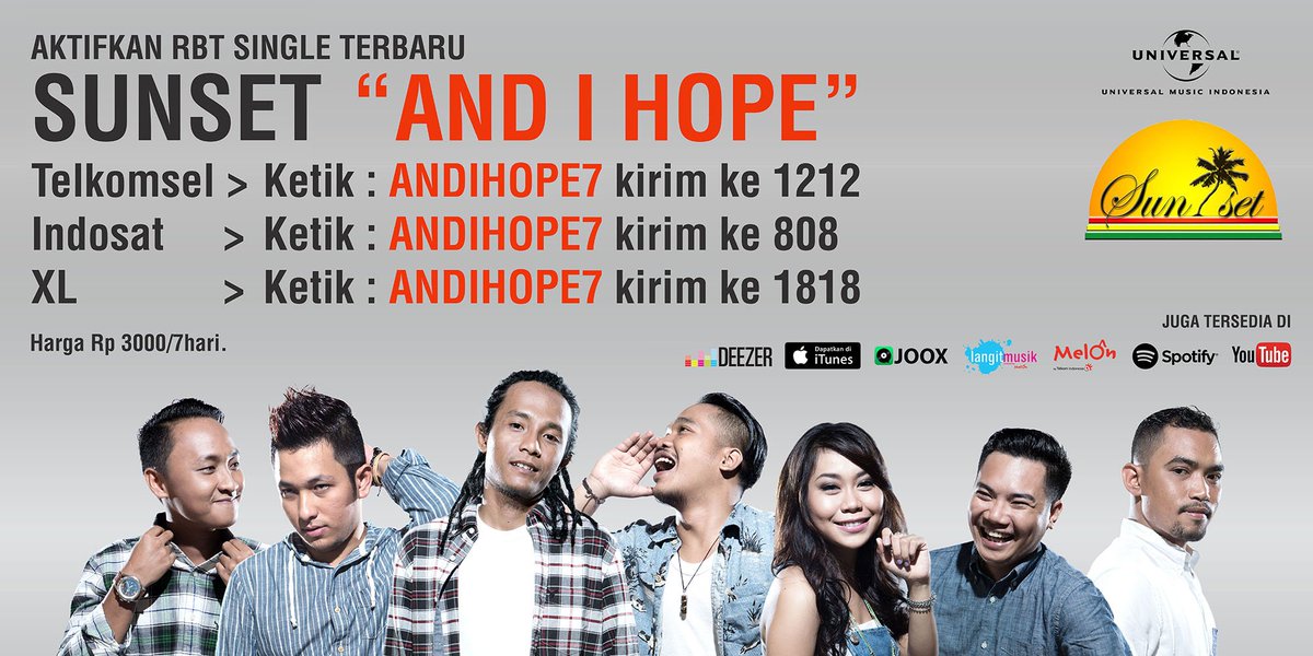 umusicindonesia's tweet photo. Kalau kamu mau aktifkan RBT @SUNSET_JAKARTA #AndIHope yuk langsung aja! Jgn lupa request di radio yah #KaumSunset https://t.co/4PHZ7G9FKP