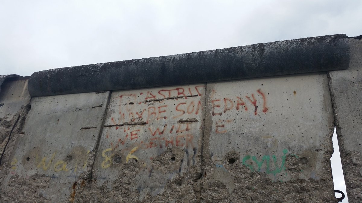 glisso17's tweet photo. Very moving section of the Berlin Wall reads: To Astrid, maybe someday we will be together. #bnewyd16 #NeverForget https://t.co/8nLCgVA2Lx