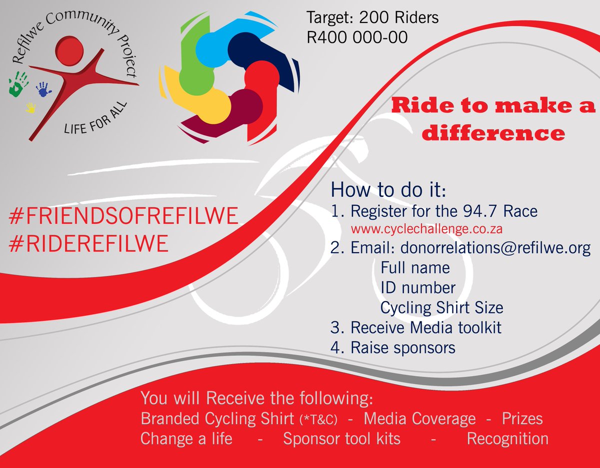 Ride for Refilwe for the 94.7 in 2016. 
This is what you need to do!!!