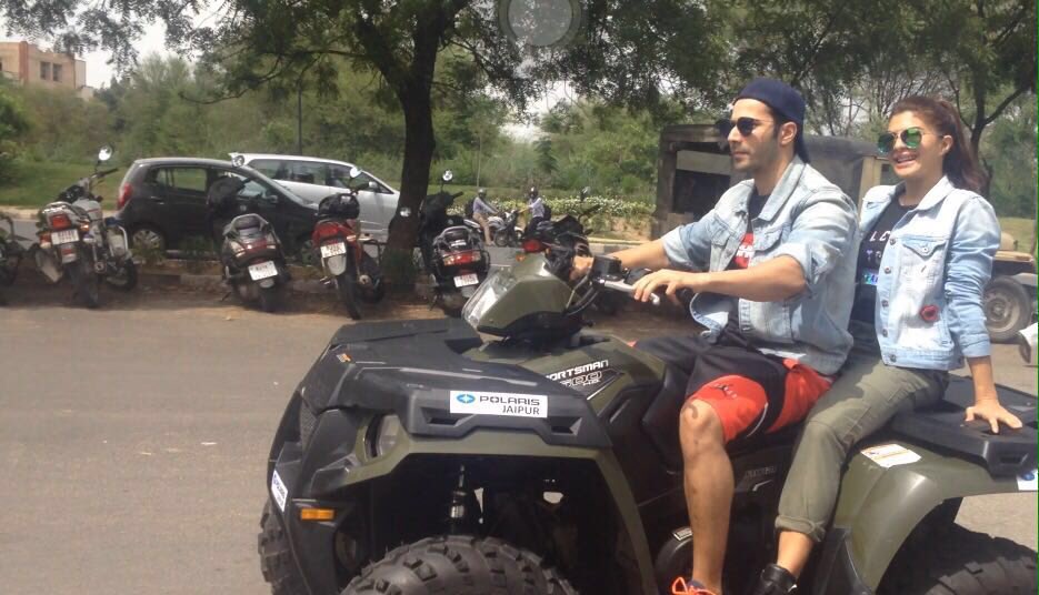 Varun_dvn's tweet photo. Riding around Jaipur with @Asli_Jacqueline. #sautarahke #Dishoom https://t.co/BMJ5hwaD7y