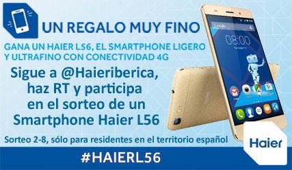 haier_aire's tweet photo. Sigue @Haieriberica, haz RT y participa en el #sorteo de un L56, el smartphone ligero y ultrafino de Haier #HaierL56 https://t.co/fqePHVGxh1