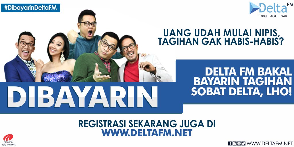 Delta_FM's tweet photo. Mau #DIBAYARIN Delta FM untuk tagihan Anda? Registrasi disini : https://t.co/QmtmsXJdQB semoga beruntung! https://t.co/BeQhjlHN0E