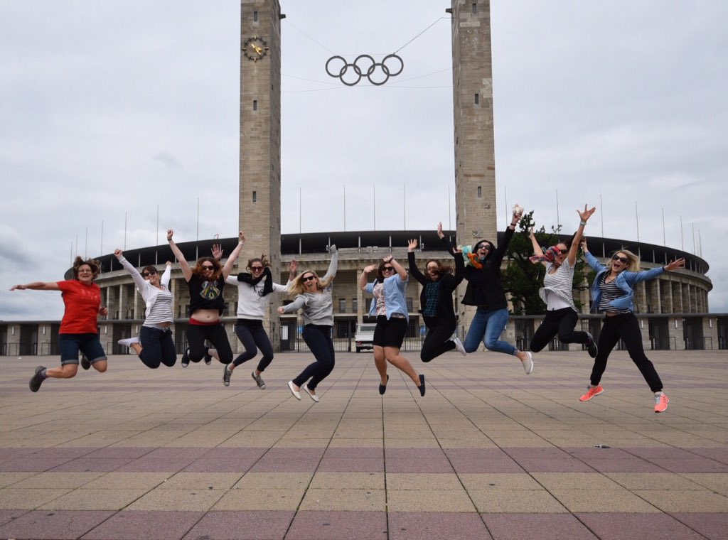 Sarannamcdonald's tweet photo. #BNEWYD2016 jumping for joy at Olympic stadium https://t.co/RyviUnglaF