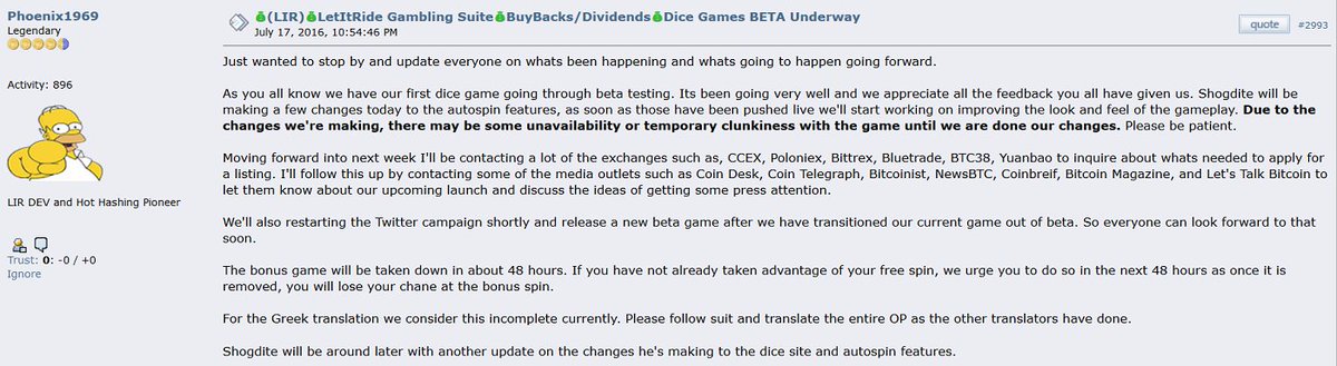 Vindyne8's tweet photo. Updates from $LIR #Letitride dev team https://t.co/05bhNkOm42 #fintech @LetItRide_Dice #ProvablyFair #RT https://t.co/xC3EVuwdhr