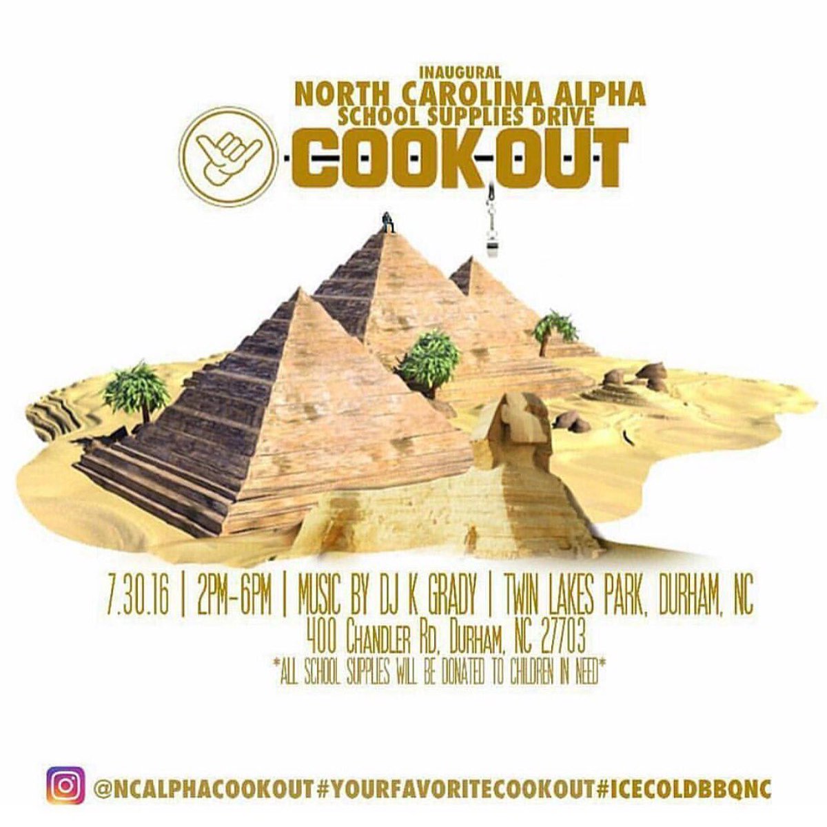 North Carolina Alphas are hosting their Inaugural #SchoolSuppliesDrive & Cookout! 🎒📚📒🌭🍔🍗🍖 cc: @bronxzay #APAM2016