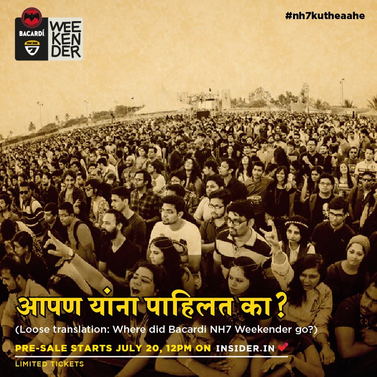 NaezyTheBaA's tweet photo. Bantai log kidhar hai sab, kal se Bacardi NH7 Weekender ka pre-sale chalu hora, theek 12 Baje insider.in pe. https://t.co/nQi7RZiOYc