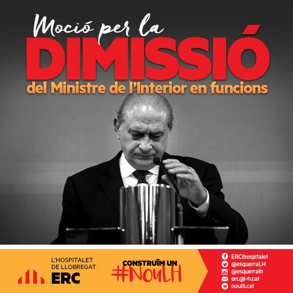 esquerraLH's tweet photo. #PleLH: demanarem dimissió del Ministre de l'Interior en funcions. Per un país lliure de corrupció d'Estat! #ERCgate https://t.co/Gs9FB0Dma6