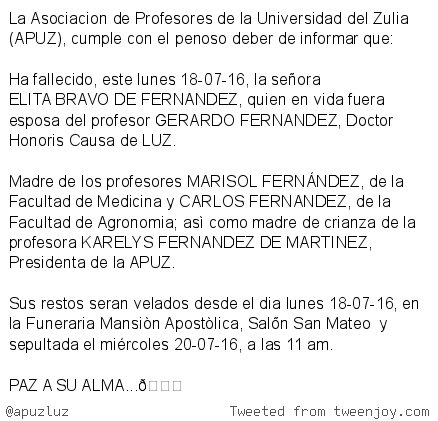 Nota de Condolencias