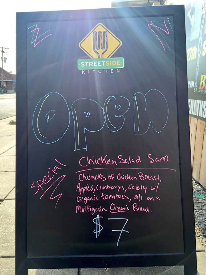Aggieville's tweet photo. Check out #StreetSideKitchen today for their Chicken Salad Sandwich! Open until 2pm! #Aggieville https://t.co/dlMLnnTAaA