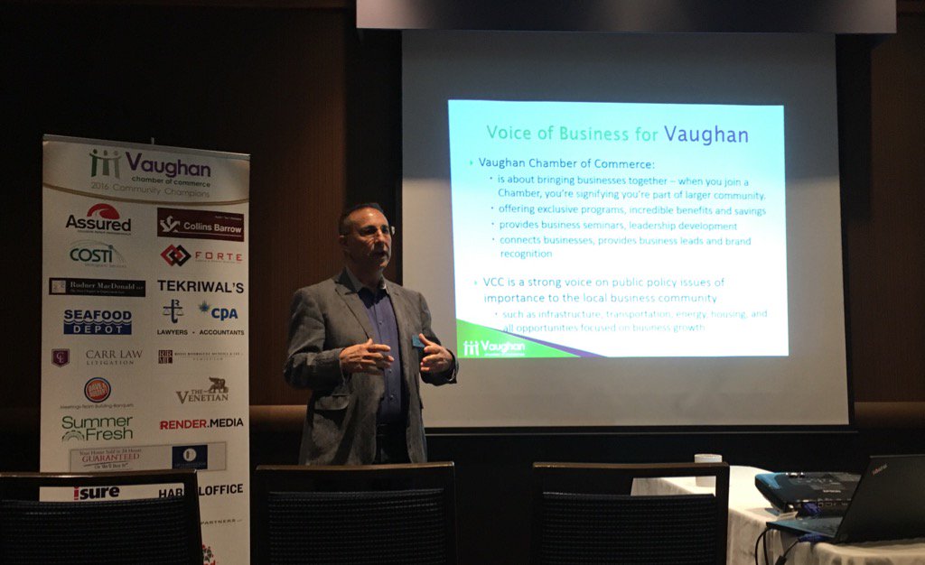 VaughanChamber's tweet photo. VCC Board Chair @joe_pampena kicking off this morning with our #VCConnects presentation for new members! https://t.co/ztQRZ6A0Ak