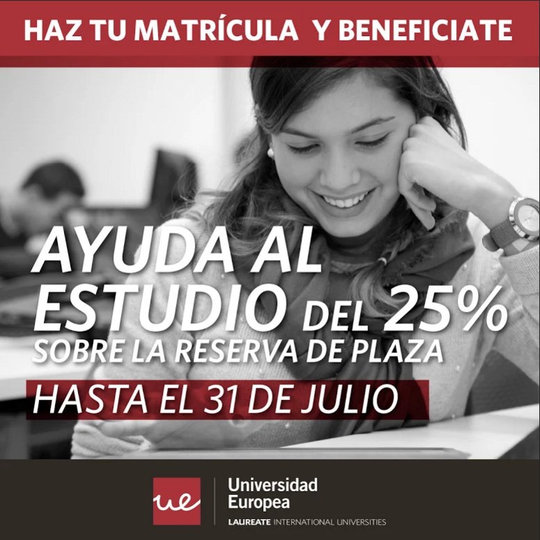 Educacion_UE's tweet photo. Haz tu matrícula antes del 31 Julio y consigue una ayuda al estudio del 25% ¡Más Info.! ➡ https://t.co/wYJs9k0MYl https://t.co/fhfMpTeUAT