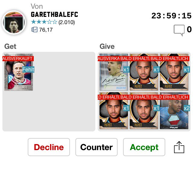 serhadtskrn's tweet image. Steal or bust? Topps KICK (m.onelink.me/d42651b4) 

Noble 20cc 
Payet spade award 46cc the others are worthless