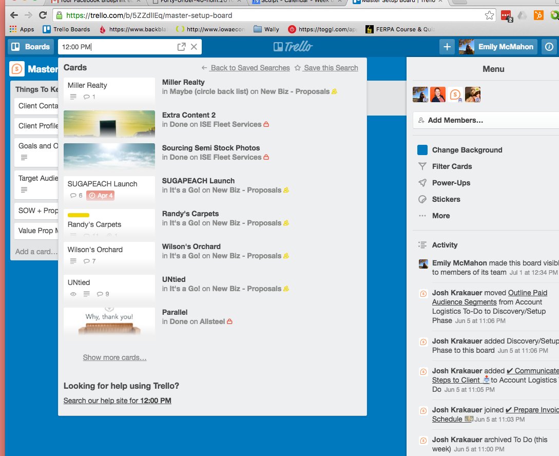 SoireeIowa's tweet photo. @trello Help me Taco!  Why does this 12:00 PM keep popping up in my search bar? How do I stop it? Thanks in advance! https://t.co/h4Jt8slmkc