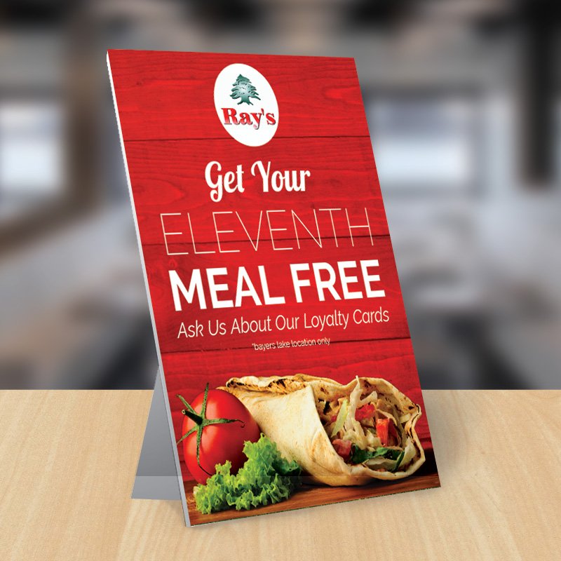 KarenECD's tweet photo. Just did a massive print run for Ray's Lebanese Cuisine. Here's one of their new counter card signs. #CorporateLunch https://t.co/91QYBx8M6G
